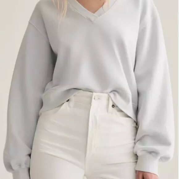 Agolde Low V-Neck Ballon Sleeve Relaxed Fit Athleisure Loungewear Sweatshirt - Picture 1 of 9